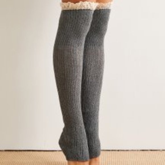 Simple by Suzanne Betro Other - Charcoal & Cream Lace-Detail Leg Warmers